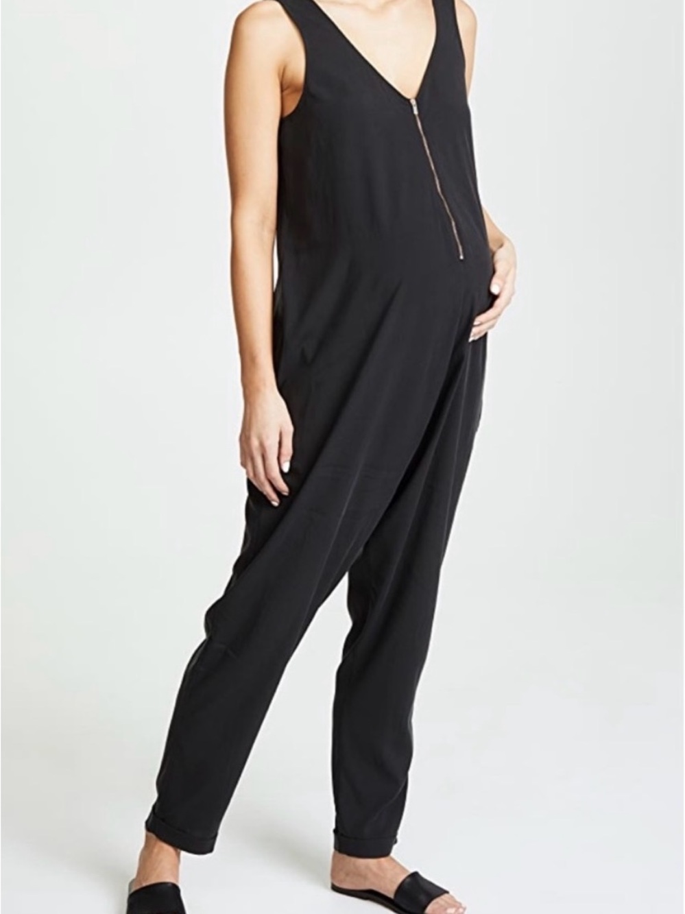 Ingrid & Isabel Black Sleeveless Maternity Jumpsuit with Front Zip